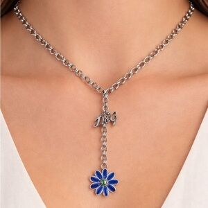 Dolce & Gabbana D&G Stainless Steel Necklace with Blue Enamel Flower Pendant